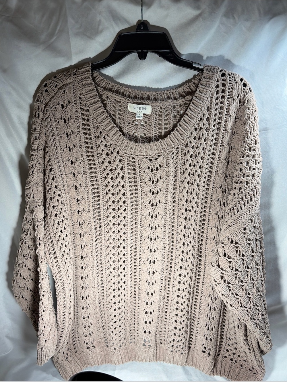 Umgee USA Chunky Open Knit  Oversized Sweater Pullover Soft Medium Light Brown